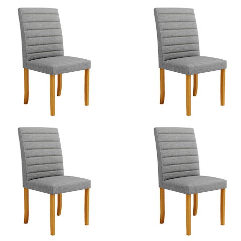 Kit 4 Cadeiras de Sala de Jantar Estofadas Veiga Madeira Maciça Linho Cinza G78 - Gran Belo Cadeira 