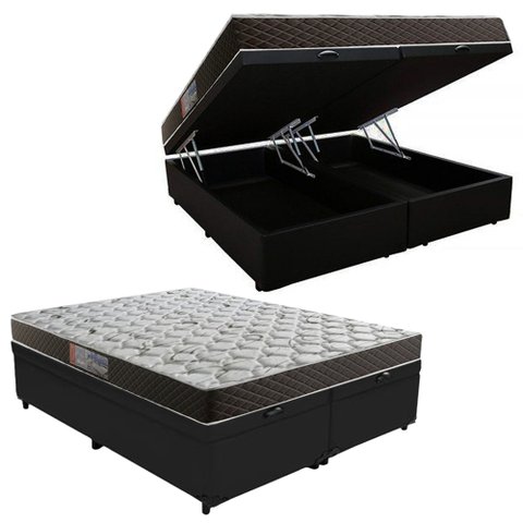 Cama Box Baú Queen Colchão Mola Ensacada Acolchões + Box Suede 71x158x198 Cor:Preto