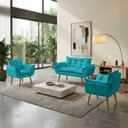 Ver imagem 1 de Kit Namoradeira Decorativa e 2 Poltronas Confortável para Sala Recepção Manicure Alice Suede