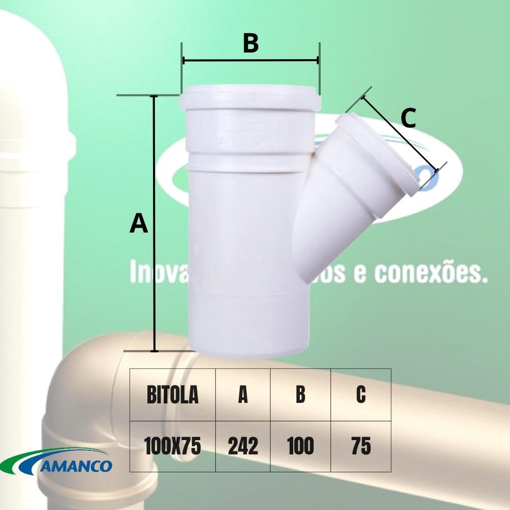 Junção Em Y Simples De Água Esgoto PVC Branco 45° Graus De 4 X 3” Polegadas 100 mm X 75 mm - 4