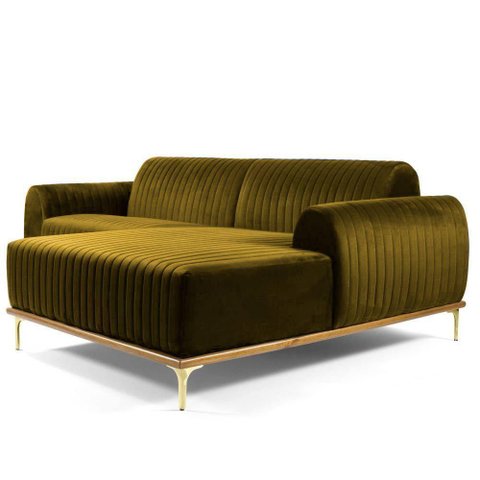 Sofá 3 Lugares com Chaise Base de Madeira 230 Cm Mostarda