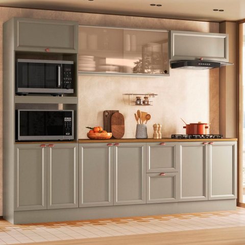 Cozinha Modulada 5 Peças com Paneleiro Torre Quente Tampo e Vidro Reflex Olivia Poliman