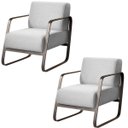 Ver imagem 2 de Kit 2 Poltronas para Sala e Escritório Base de Metal Mubai Linho Cinza