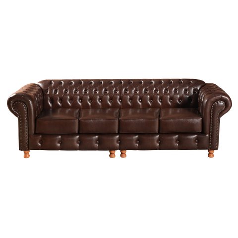 Conjunto de Sofá 4 Lugares e 2 Poltronas Chesterfield Luís Xv Marrom Café
