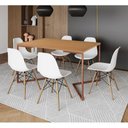 Ver imagem 1 de Mesa Jantar Industrial Retangular Canela 137X90Cm Base V Cobre Com 6 Cadeiras Brancas M Cor: Canela