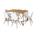 Ver imagem 6 de Mesa Jantar Industrial Retangular Canela 137X90Cm Base V Cobre Com 6 Cadeiras Brancas M Cor: Canela