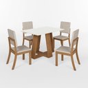 Ver imagem 2 de Conjunto Sala Jantar Mesa Lins 120cm Canto Reto com Vidro + 4 Cadeiras Milla Off White/Nature