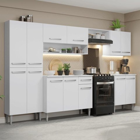 Armário de Cozinha Completa 293cm Emilly Madesa 02 Branco