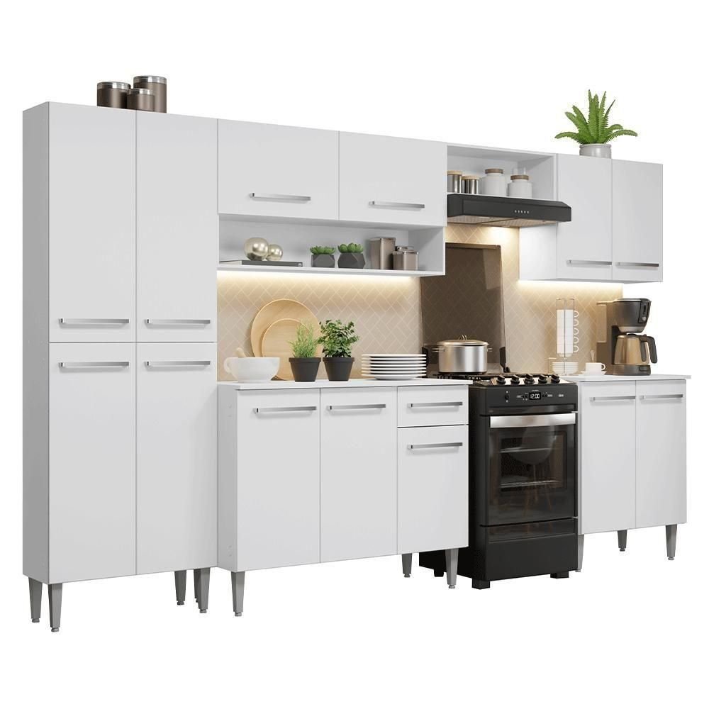 Armário de Cozinha Completa 293cm Emilly Madesa 02 Branco