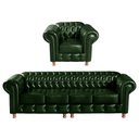 Ver imagem 1 de Conjunto de Sofá 4 Lugares e 1 Poltrona Chesterfield Luís Xv Verde