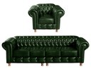 Ver imagem 1 de Conjunto de Sofá 4 Lugares e 1 Poltrona Chesterfield Luís Xv Verde