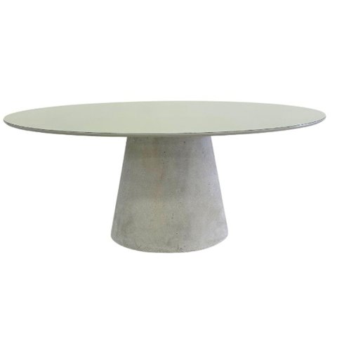 Mesa de Jantar Cone Oval 198x122 Cm Tampo Off White Base Concreto Cor Cinza