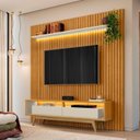Ver imagem 1 de Painel com Rack para Tv até 75 Polegadas 220cmx230cm Ripado com 2 Prateleiras com LED 100% MDF Roma