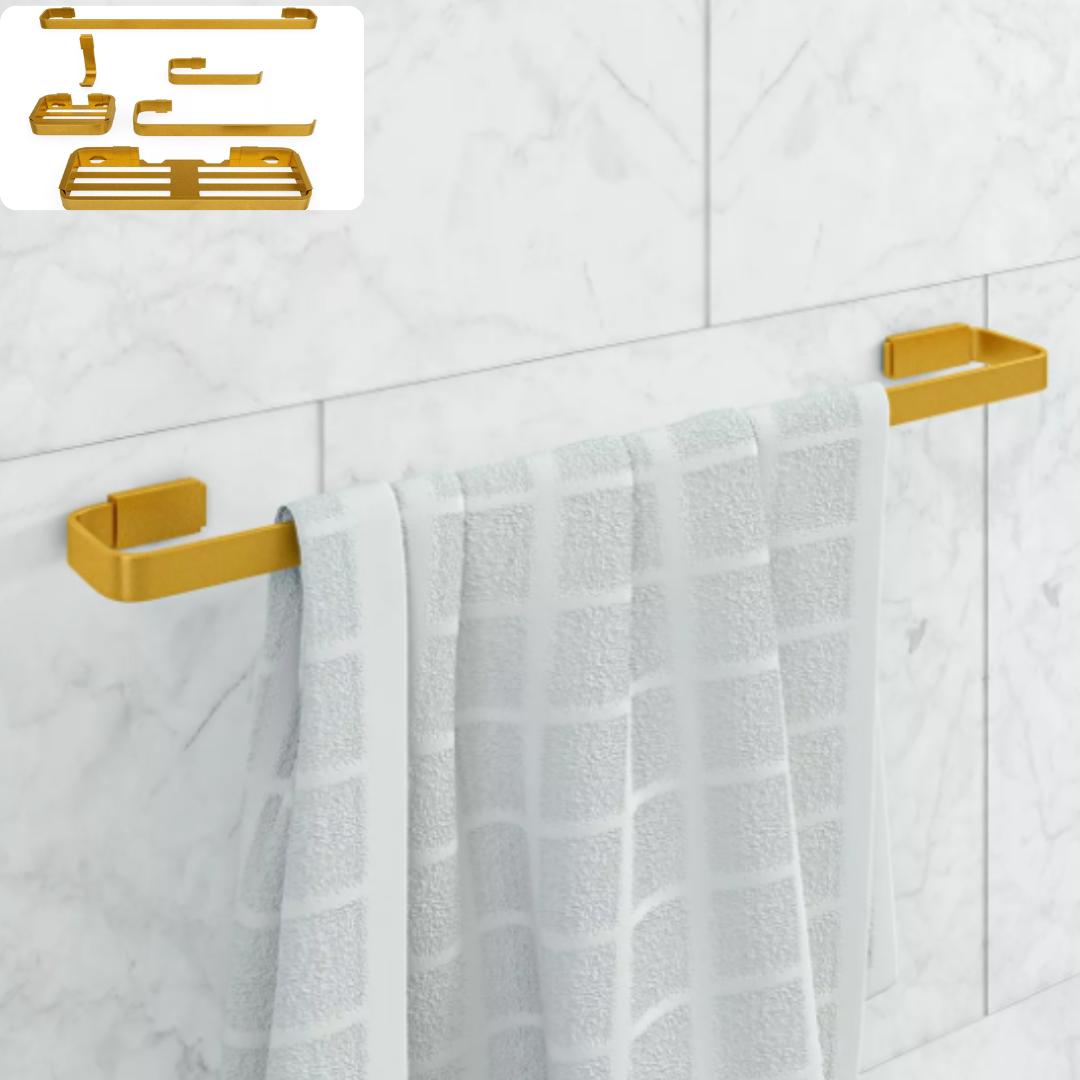 Kit Acessórios Para Banheiro Lavabo 6 Peças Alumínio-DOURADO - 5