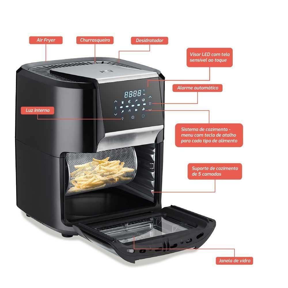 Fritadeira Elétrica Air Fryer Multifuncional Hq 12 Litros 1700w Preto Ra 015 - 220v - 7