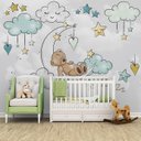 Ver imagem 3 de Papel de parede ursinho na lua infantil para quarto de bebê menino M² PP114