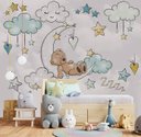 Ver imagem 2 de Papel de parede ursinho na lua infantil para quarto de bebê menino M² PP114