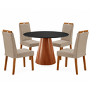 Ver imagem 1 de Conjunto Sala de Jantar Mesa Gênova 110cm Tampo Redondo Vidro Preto com 4 Cadeiras