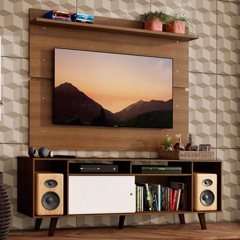 Rack Madesa Cancun com Pés e Painel para Tv até 65 Polegadas - Rustic/branco 6e5z