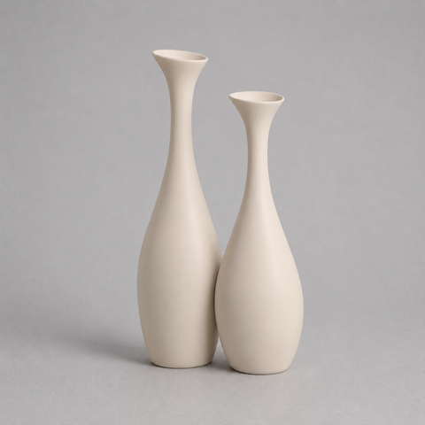 Dupla de Vasos Vangard Decorativo de Cerâmica para Sala e Mesa Off White