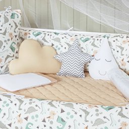 KIT DE BERÇO MASCULINO DINOSSAURO 13 PECAS KIT AMERICANO PARA BEBE ESTAMPADO LUXUOSO:BEGE - 4