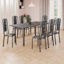Ver imagem 1 de Conjunto de Mesa Retangular 180x75cm Tampo Ardósia Indiana 8 Cadeiras Lavínea Prata/Preto Floral/Mart