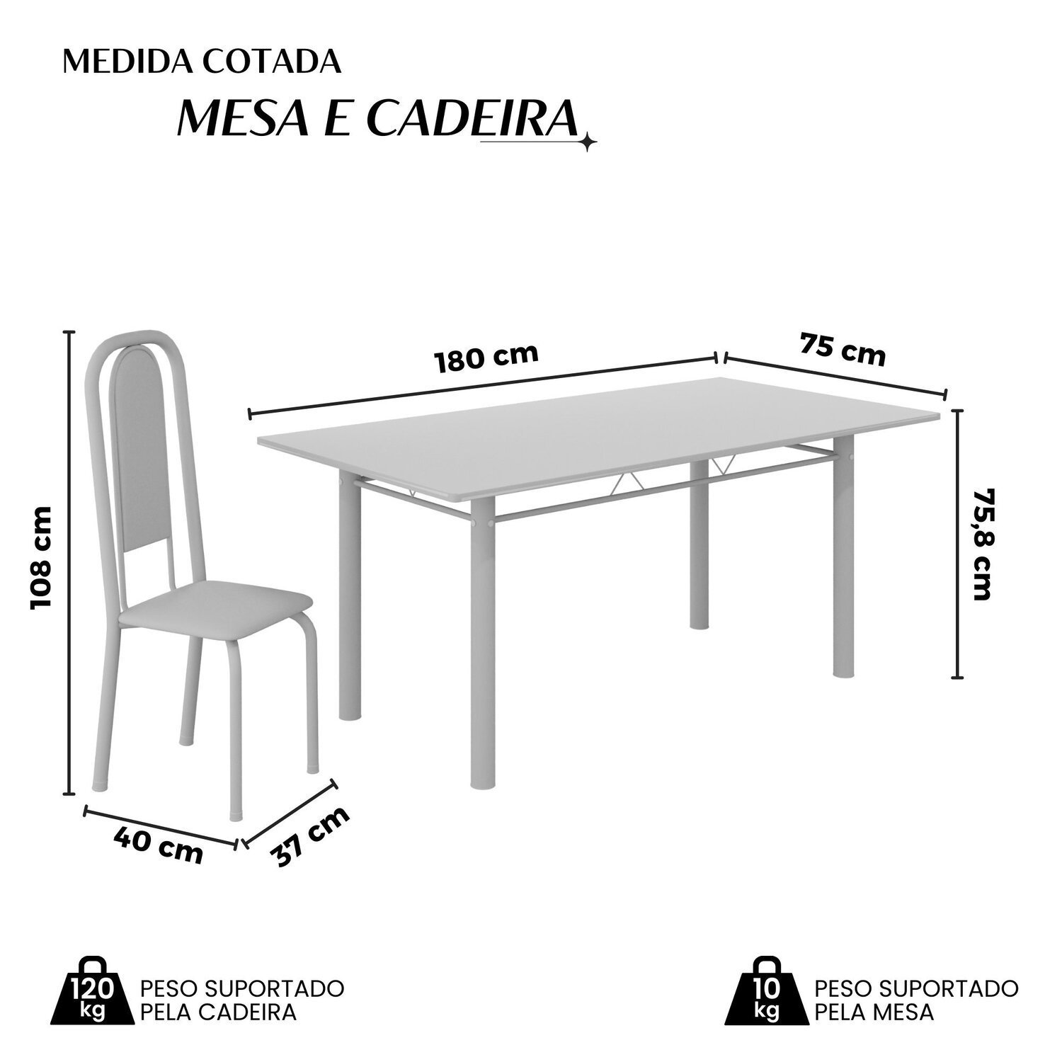 Conjunto de Mesa Retangular 180x75cm Tampo Ardósia Indiana 8 Cadeiras Lavínea - 3