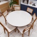 Ver imagem 2 de Mesa de Jantar 1,35m Tampo de Vidro C/ 6 Cadeiras 100% Mdf Cor:off White com Freijó e Cesare Claro