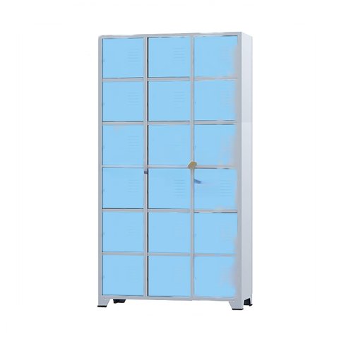 Armário Roupeiro de Aço 18 Portas para Vestiário Academia Locker Azul Claro com Chave