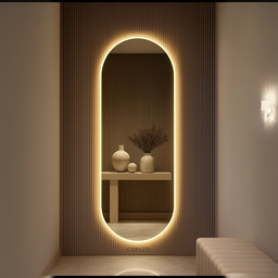 Espelho Grande Corpo Inteiro Lapidado S/moldura Designer Oval 150x40cm Luxo com Led Fria/quente - 6