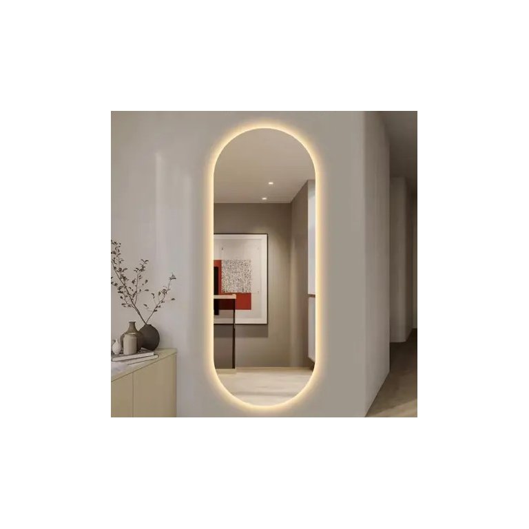 Espelho Grande Corpo Inteiro Lapidado Oval Decorativo 150x40cm Luxo com Led Fria/quente