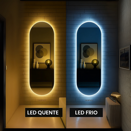 Espelho Grande Corpo Inteiro Lapidado S/moldura Designer Oval 150x40cm Luxo com Led Fria/quente - 1
