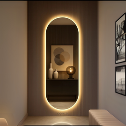 Espelho Grande Corpo Inteiro Lapidado S/moldura Designer Oval 150x40cm Luxo com Led Fria/quente - 3