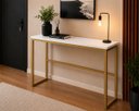 Ver imagem 3 de Mesa Jantar Aparador Bancada Alta Industrial 110x70cm Tampo Branco Pés Dourado