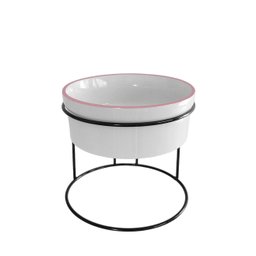 Comedouro Elevado com Pote de Porcelana 300ml Vários Modelos Cor:borda Rosa - 1