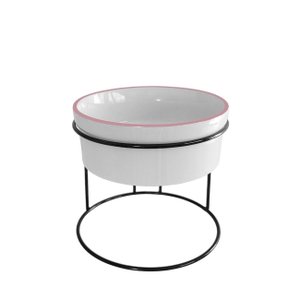 Comedouro Elevado com Pote de Porcelana 300ml Vários Modelos Cor:borda Rosa