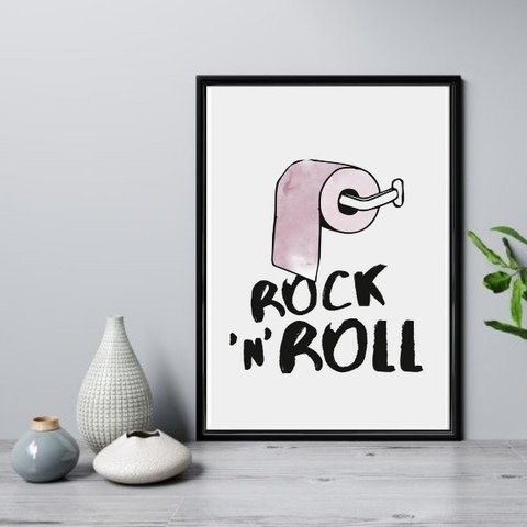Quadro para Banheiro Rock N Roll 45x34cm - com Vidro:madeira Branca