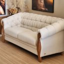 Ver imagem 2 de Conjunto Estofado 2 Lug. e Poltrona Capitonê Madeira Nobre Linho Bege Adhara - Harmônica Móveis