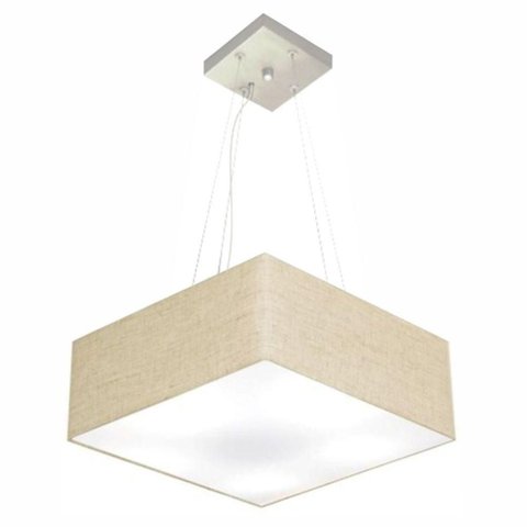 Lustre Pendente Quadrado Md-4196 Cúpula em Tecido 15/45x45cm Rustico Bege - Bivolt