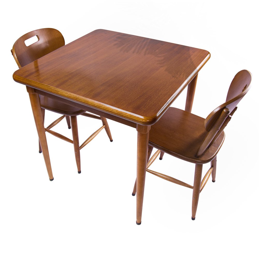 Mesa quadrada 80x80 cm com 2 cadeiras de madeira para cozinha - Laminado imbuia - 1