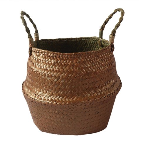CESTO COM ALCAS EM RATTAN MARROM D27CM X 23CM