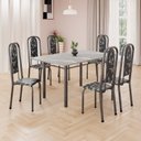 Ver imagem 1 de Conjunto de Mesa Retangular 140x75cm Tampo Granito Topázio 6 Cadeiras Lavínea Prata/Preto Floral/Mart