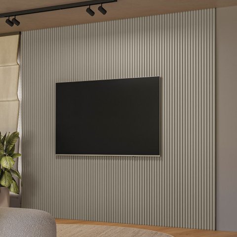 Painel Ripado de Madeira Decorativo para Sala Quarto 297x250cm Slats L05 Gris Fosco - Lyam Decor