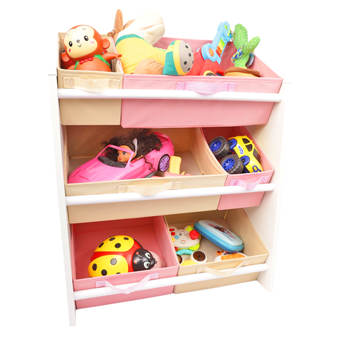 Organizador de Brinquedos Infantil Médio Bege Palha e Rosa