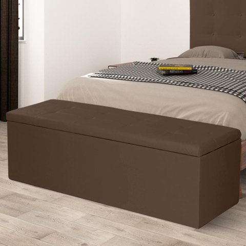 Calçadeira Baú Solteiro 0,90m Berlim Material Sintético Marrom Sky Mobile