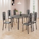 Ver imagem 1 de Conjunto de Mesa Retangular 140x75cm Tampo Ardósia Indiano 6 Cadeiras Lavínea Prata/Preto Floral/Mart