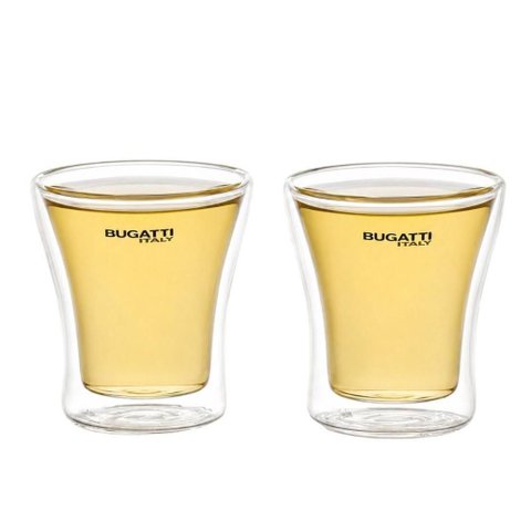 Jogo 2 Copos Shot BGD100N Licor Café Vidro Borossilicato Parede Dupla Transparente Bugatti 100ml