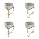 Ver imagem 1 de Kit 4 Banquetas Alta Decorativa Luxo Zoe Tecido Bouclé Base de Metal Dourado Fosco Poltronas do Sul