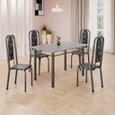 Ver imagem 1 de Conjunto de Mesa Retangular 120x75cm Tampo Granito Ocre 4 Cadeiras Lavínea Prata/Preto Floral/Mart