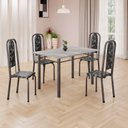 Ver imagem 1 de Conjunto de Mesa Retangular 120x75cm Tampo Granito Topázio 4 Cadeiras Lavínea Prata/Preto Floral/Mart
